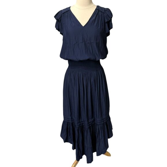 Ramy Brook Yassi Dress Navy Blue Short Sleeve V-Neck Elastic Waist Midi Size S - Picture 12 of 12